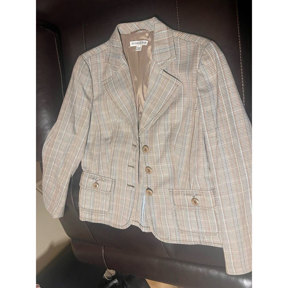 Woman's Pendleton Brown Plaid Suit Coat Size 10